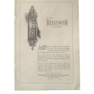 Vintage 1923 Russwin Hardware Russell Erwin Manufacturing Ad Advertisement